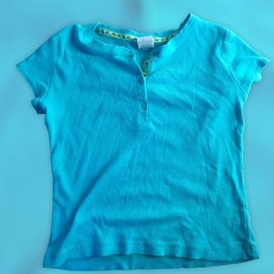 teal button up baby tee